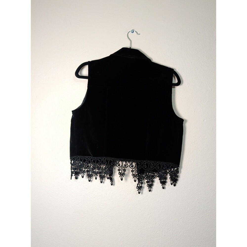 Stonebridge Petites Womens Small Black Velvet Applique Vest Boho Goth Style - Picture 4 of 13